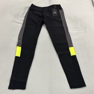 Black and Gray Leggings with Yellow Accents